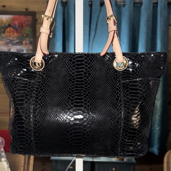 MICHAEL Michael Kors Black Snake Print Tote with Beige Straps - Picture 8 of 14